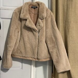 Light tan faux fur moto jacket with suede bottom size XL